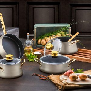 Evimsaray Dora 7 Parça Tencere Seti Krem Gold
