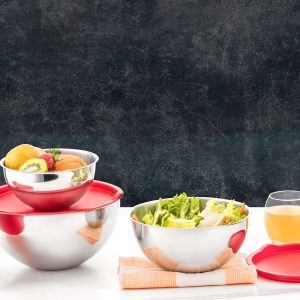 Evimsaray Naz 6 Parça 3'lü Çelik Saklama Kabı Kırmızı